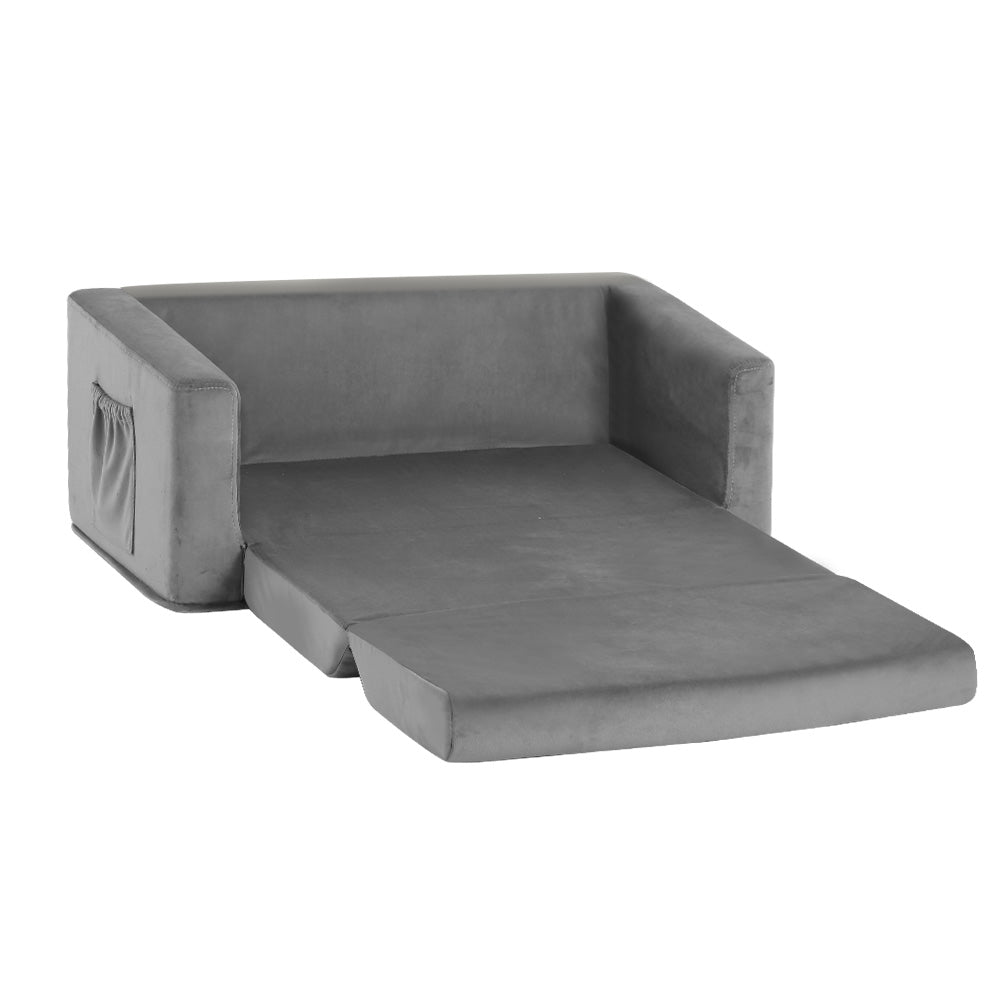 Keezi Kids Sofa 2 Seater Children Flip Open Couch Velvet Armchair Grey Main image