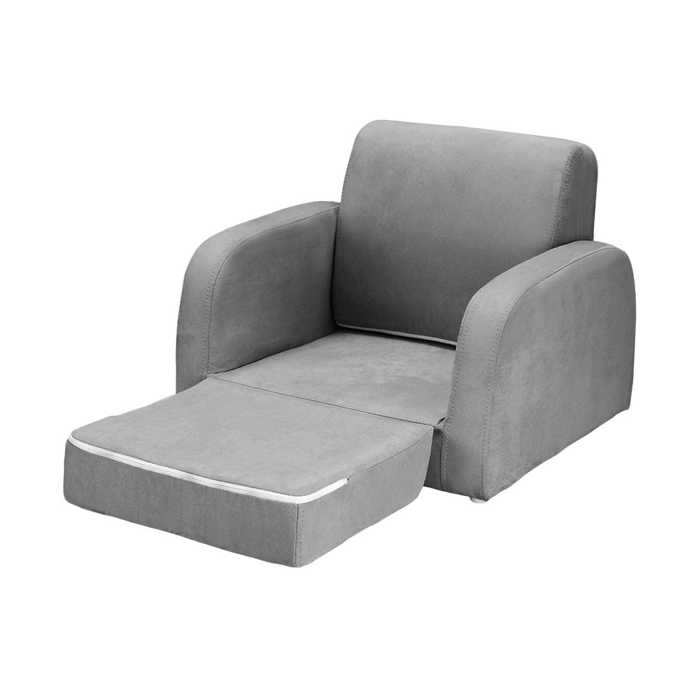 Keezi Kids Sofa 2 Seater Children Flip Open Couch Lounger Armchair Soft Grey Main image