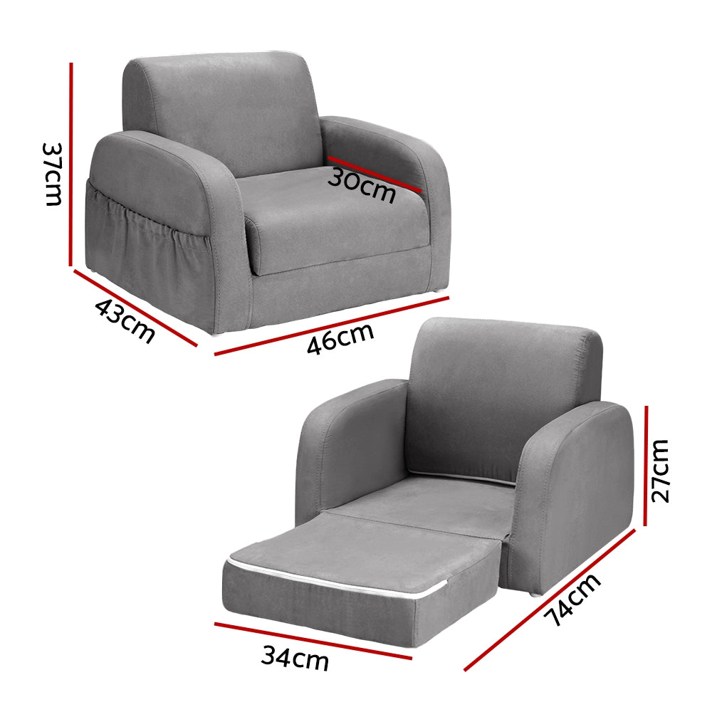 Keezi Kids Sofa 2 Seater Children Flip Open Couch Lounger Armchair Soft Grey Secondary image