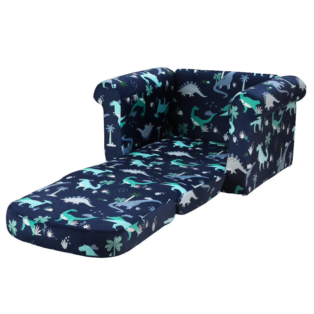 Keezi Kids Sofa 2 Seater Children Flip Open Couch Lounger Armchair Dinosaur Navy Main image