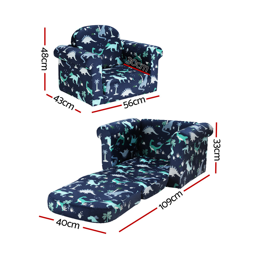 Keezi Kids Sofa 2 Seater Children Flip Open Couch Lounger Armchair Dinosaur Navy Secondary image