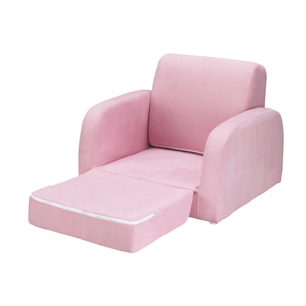 Keezi Kids Sofa 2 Seater Children Flip Open Couch Lounger Armchair Soft Pink Main image
