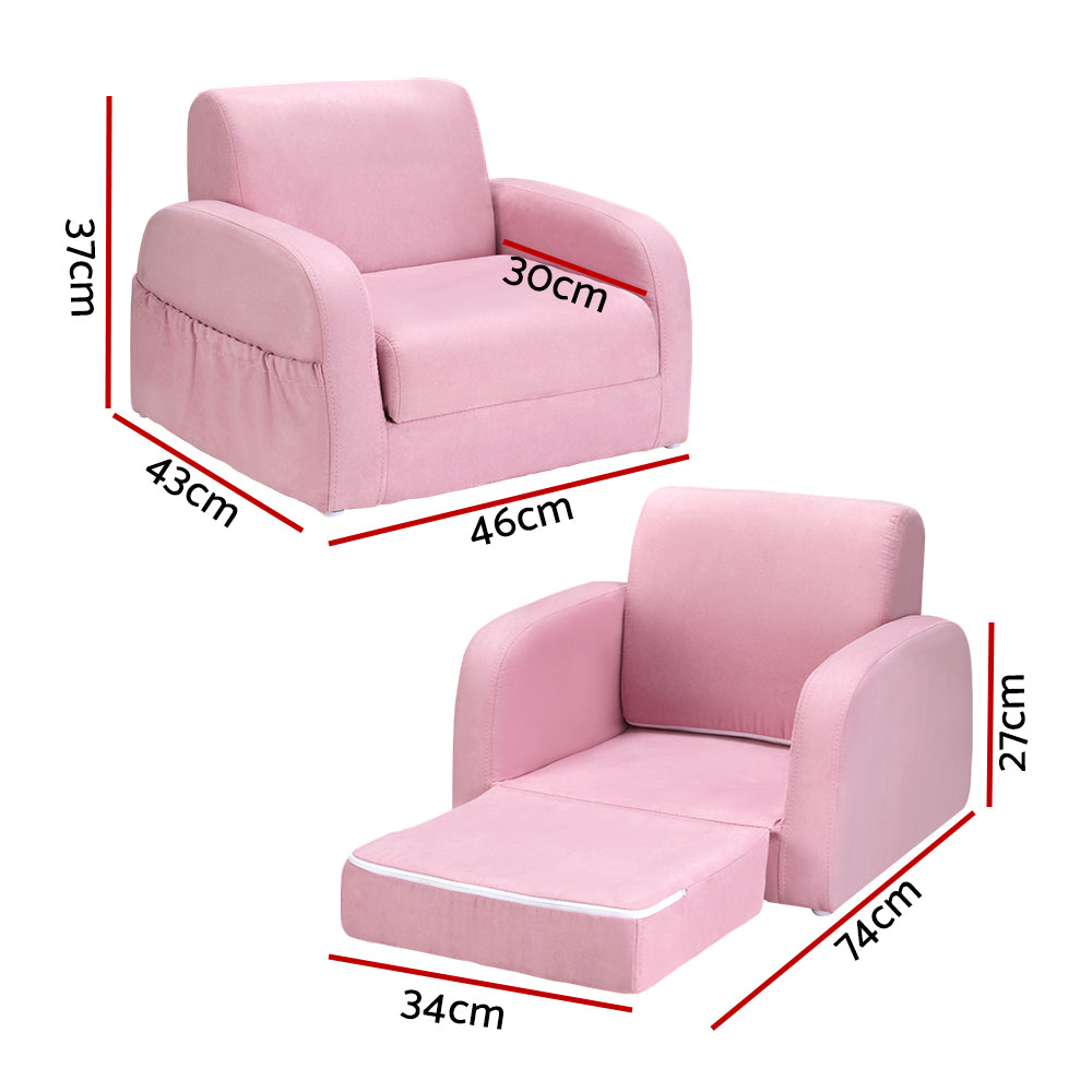 Keezi Kids Sofa 2 Seater Children Flip Open Couch Lounger Armchair Soft Pink Secondary image