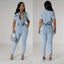 Women's Elegant Blue Denim Stretch Jumpsuit