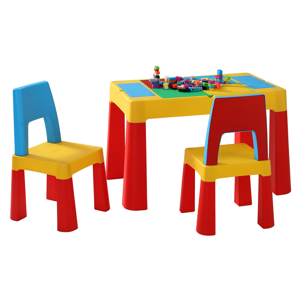 Keezi 3PCS Kids Table and Chairs Set Activity Toys Storage Box Desk Blocks Main image