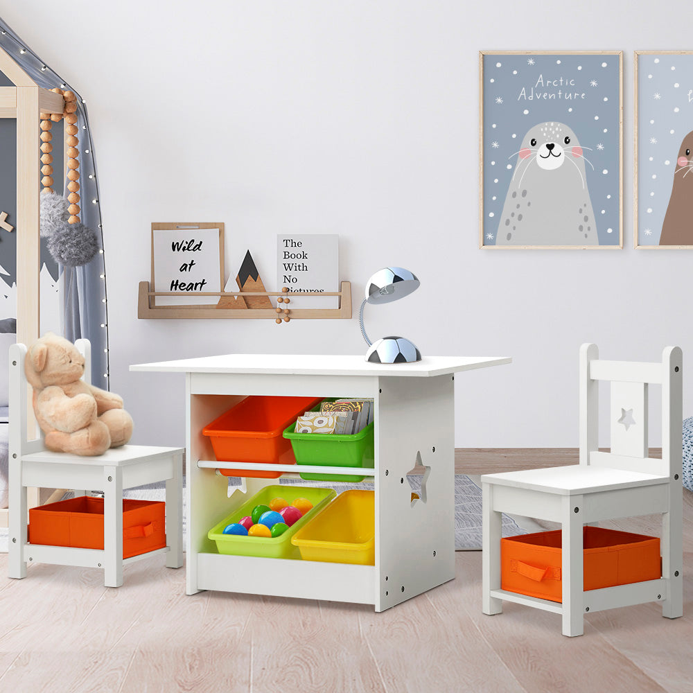 Keezi 3PCS Kids Table and Chairs Set Children Furniture Play Toys Storage Box Secondary image