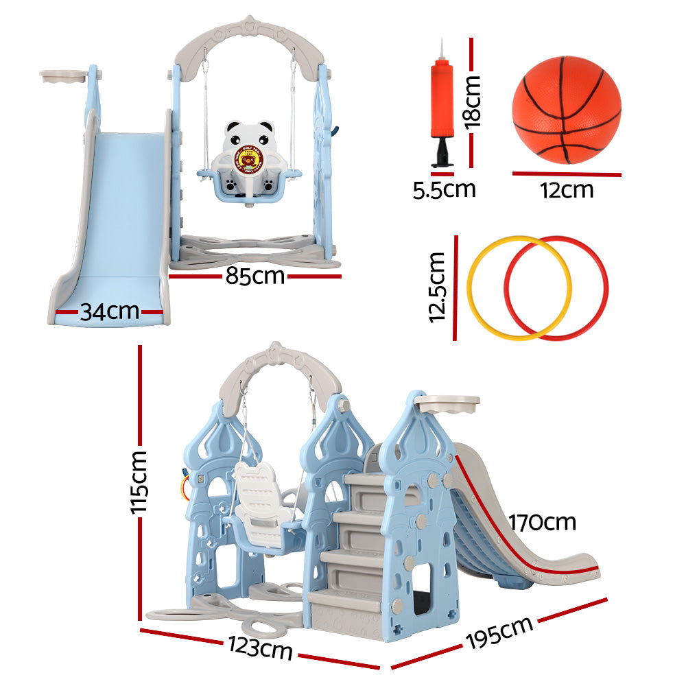 Keezi Kids Slide Swing Set Basketball Hoop Rings Outdoor Playground 170cm Blue Secondary image
