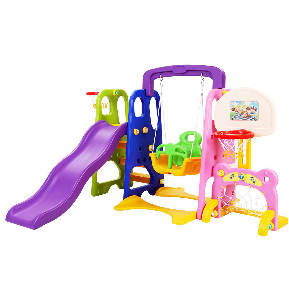 Keezi Kids Slide Swing Set Basketball Hoop Study Table Outdoor Toys 140cm Purple Main image
