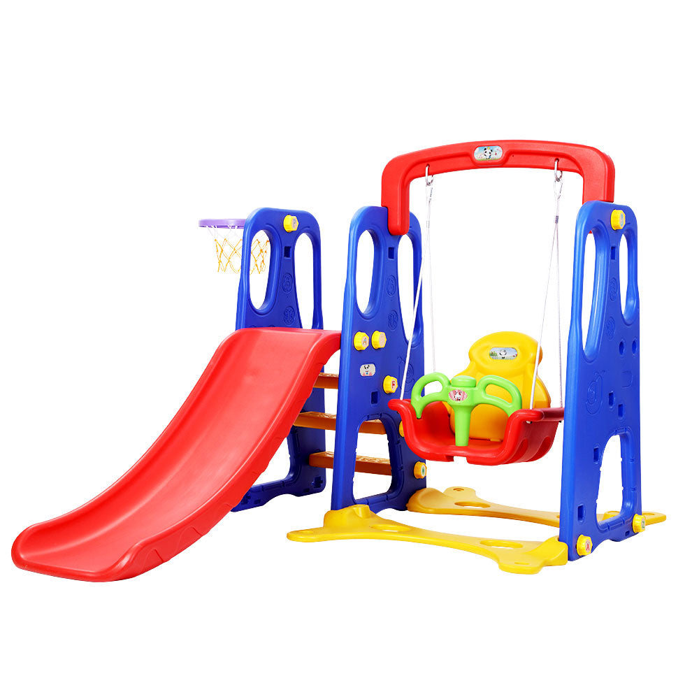 Keezi Kids Slide Swing Set Basketball Hoop Outdoor Playground Toys 120cm Blue Main image