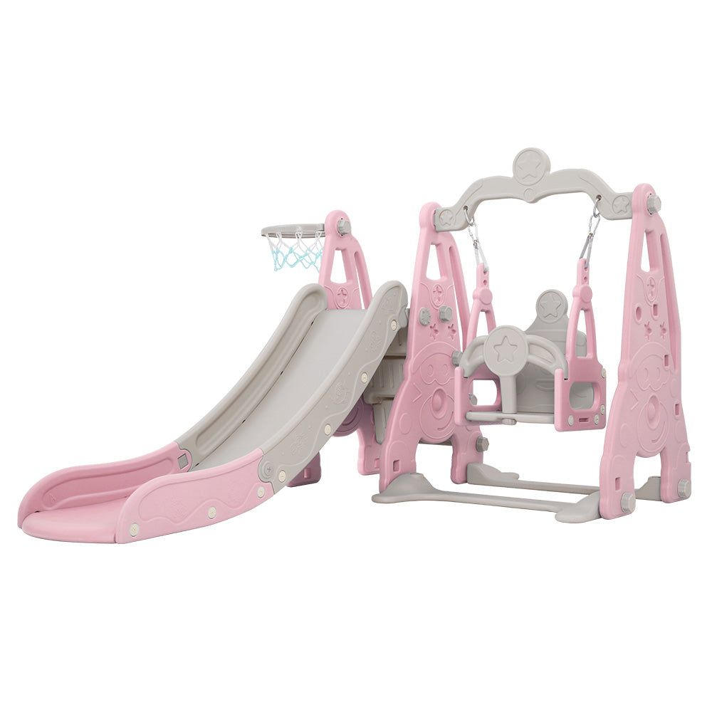 Keezi Kids Slide Swing Set Basketball Hoop Outdoor Playground Toys 170cm Pink Main image