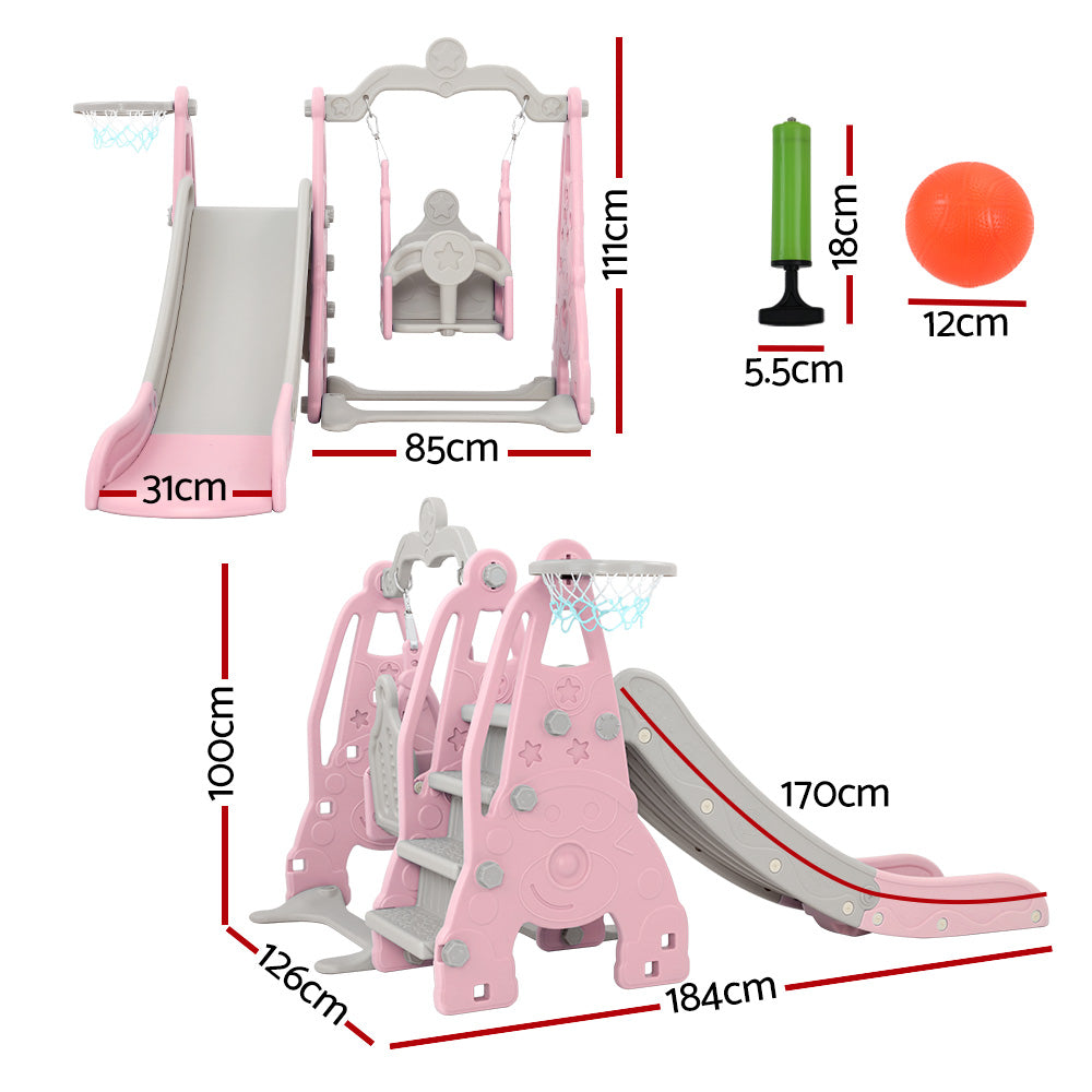 Keezi Kids Slide Swing Set Basketball Hoop Outdoor Playground Toys 170cm Pink Secondary image