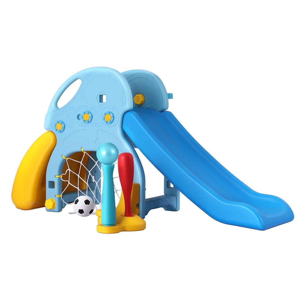 Keezi Kids Slide Set Baseball Bat Basketball Hoop Outdoor Playground 120cm Blue Main image