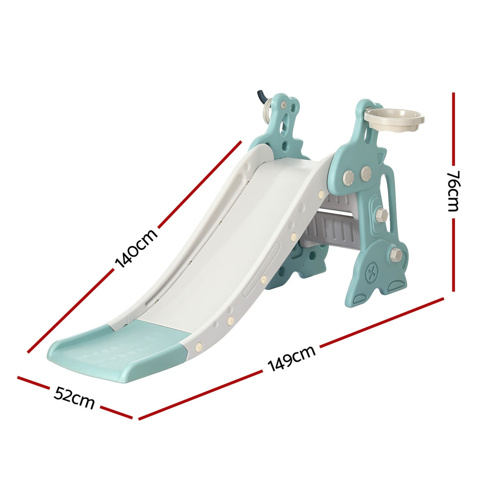 Keezi Kids Slide Set Basketball Hoop Ring Outdoor Playground Toy Deer 140cm Blue Secondary image