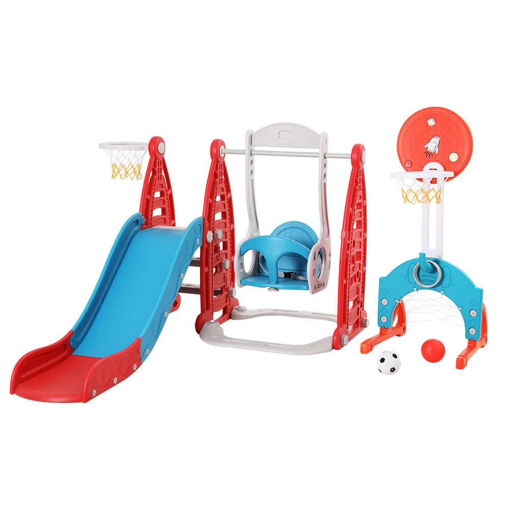 Keezi Kids Slide Swing Set Basketball Hoop Rings Football Outdoor Toys 140cm Red Main image