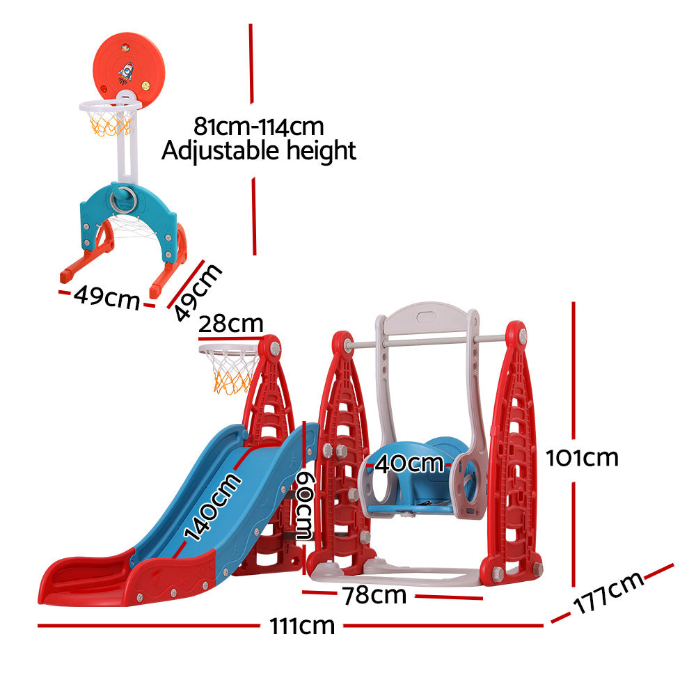 Keezi Kids Slide Swing Set Basketball Hoop Rings Football Outdoor Toys 140cm Red Secondary image