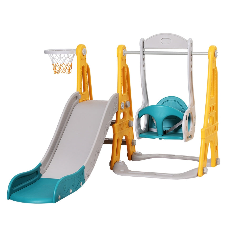 Keezi Kids Slide Swing Set Basketball Outdoor Toys Adjustable Height 140cm Green Main image