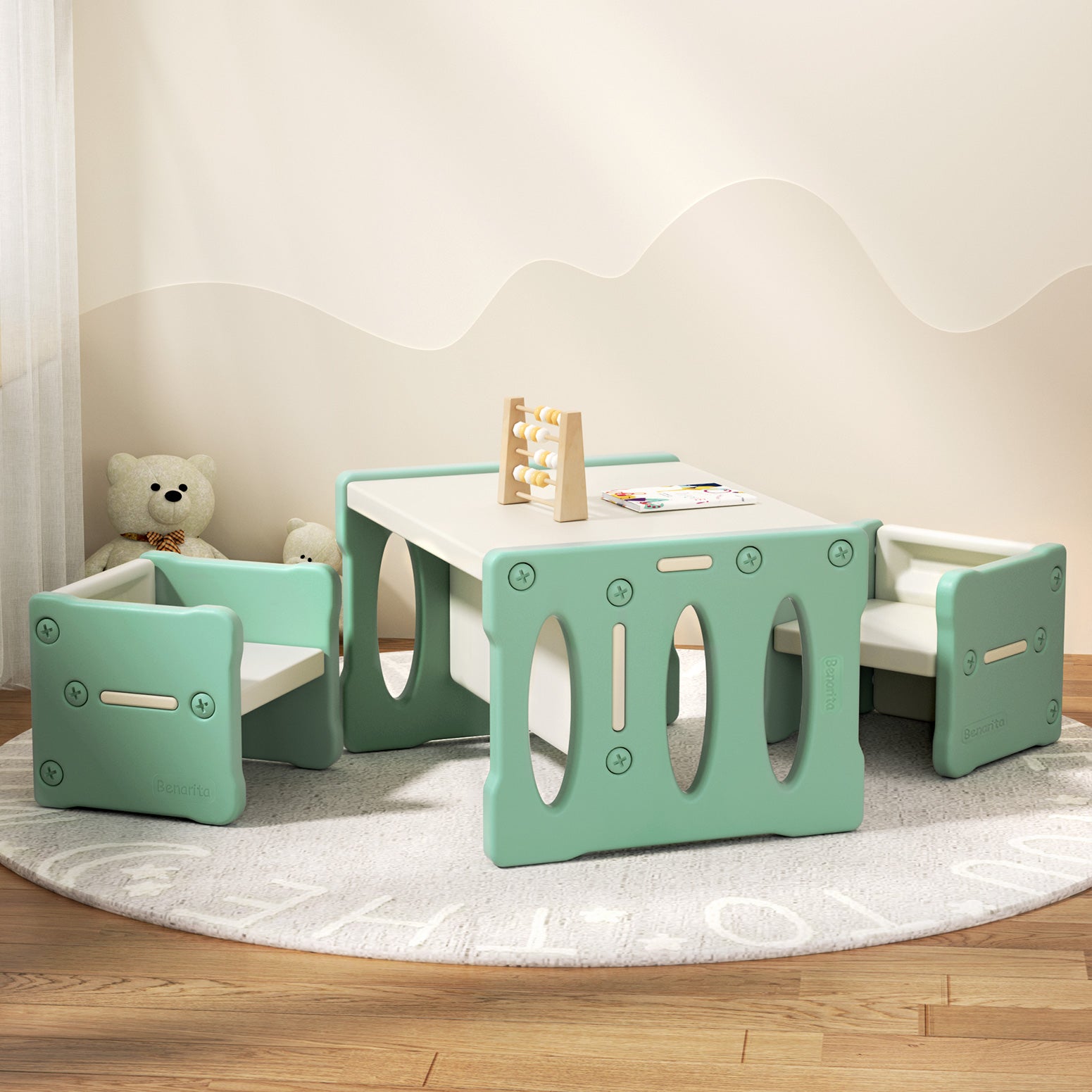 Keezi 3PCS Kids Table and Chairs Set HDPE Secondary image