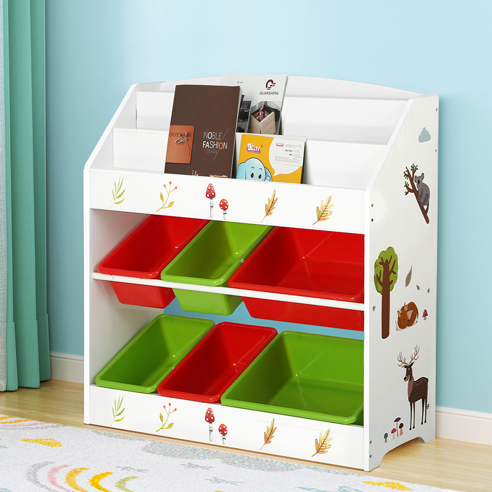 Keezi 3 Tiers Kids Bookshelf Storage Children Bookcase Toy Box Organiser Rack 6 Bins Secondary image