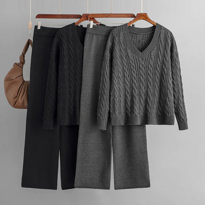 V-Neck Wool Cashmere Knitted Set