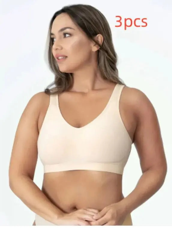 Large Size Light Version Vest Bra Solid Color Base Polyester Women's Bras Not Branded Off White 3 pcs S