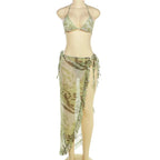 Women's 3 Piece Printed Bikini Skirt Set