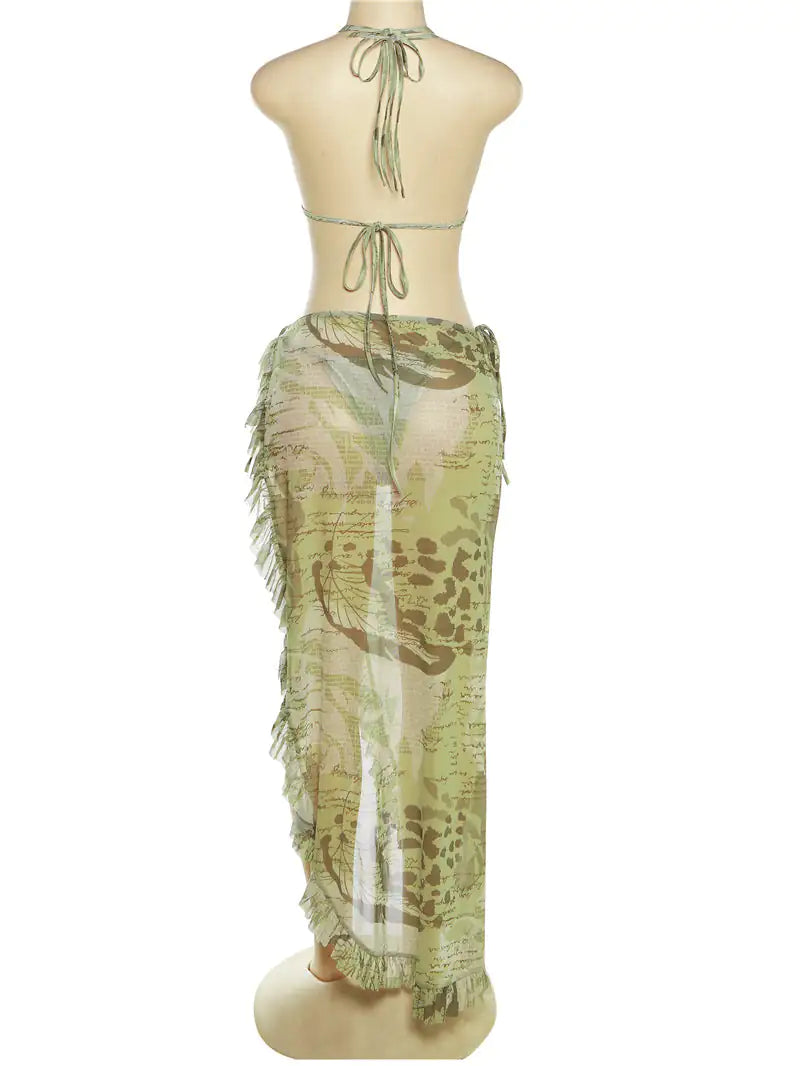 Women's 3 Piece Printed Bikini Skirt Set