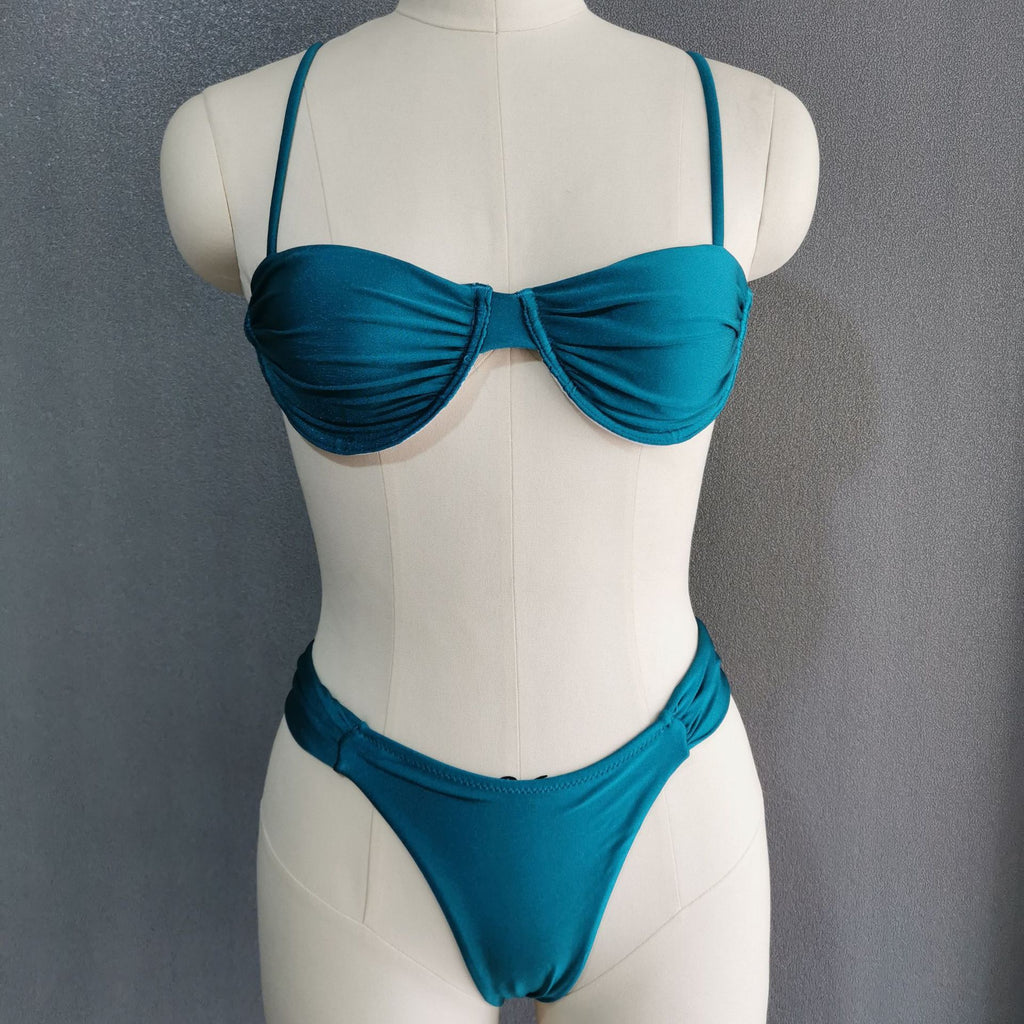 Miyouj Solid Color Push Up Bikini Set For Women