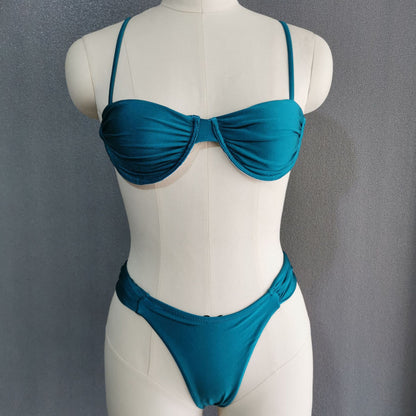 Miyouj Solid Color Push Up Bikini Set For Women
