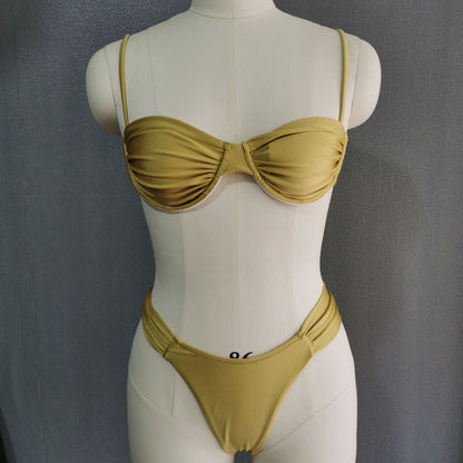 Miyouj Solid Color Push Up Bikini Set For Women