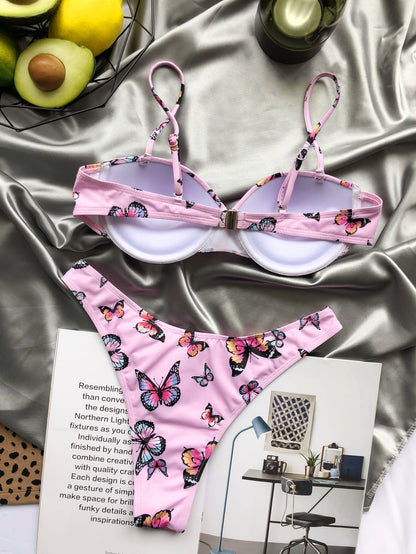 Women's Butterfly Print Bikini With Hard Cup Support