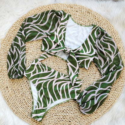 Women's Long Sleeve High Waisted Two Piece Bikini Set