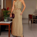 Women's Blouse & Long Skirt Set (Top + Skirt) Women's Dresses Unbranded Dark Khaki XS