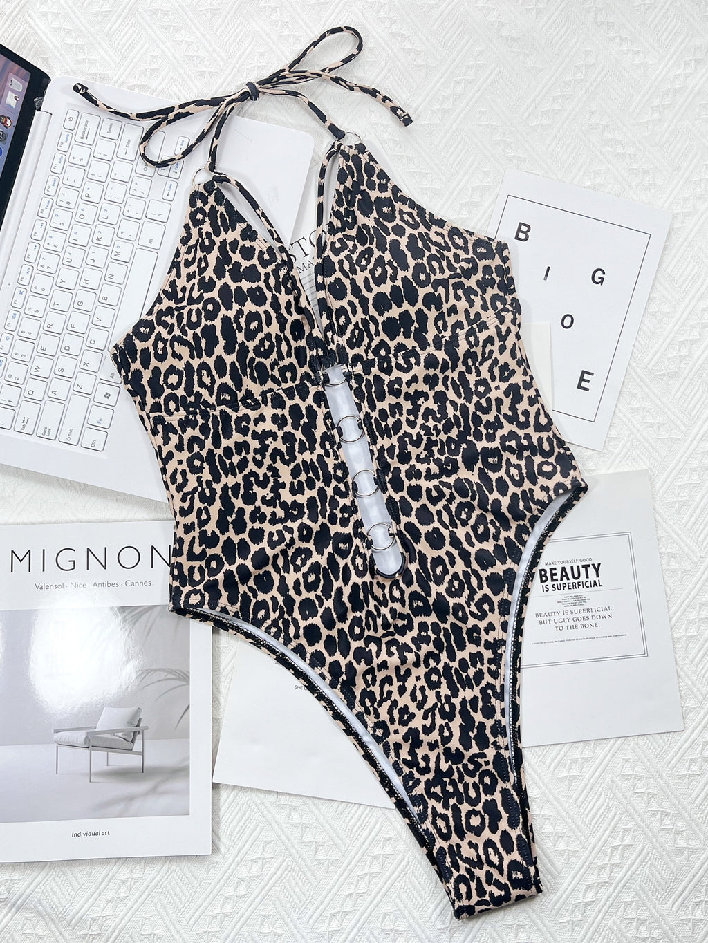 Women's Leopard Print Cutout One Piece Bikini