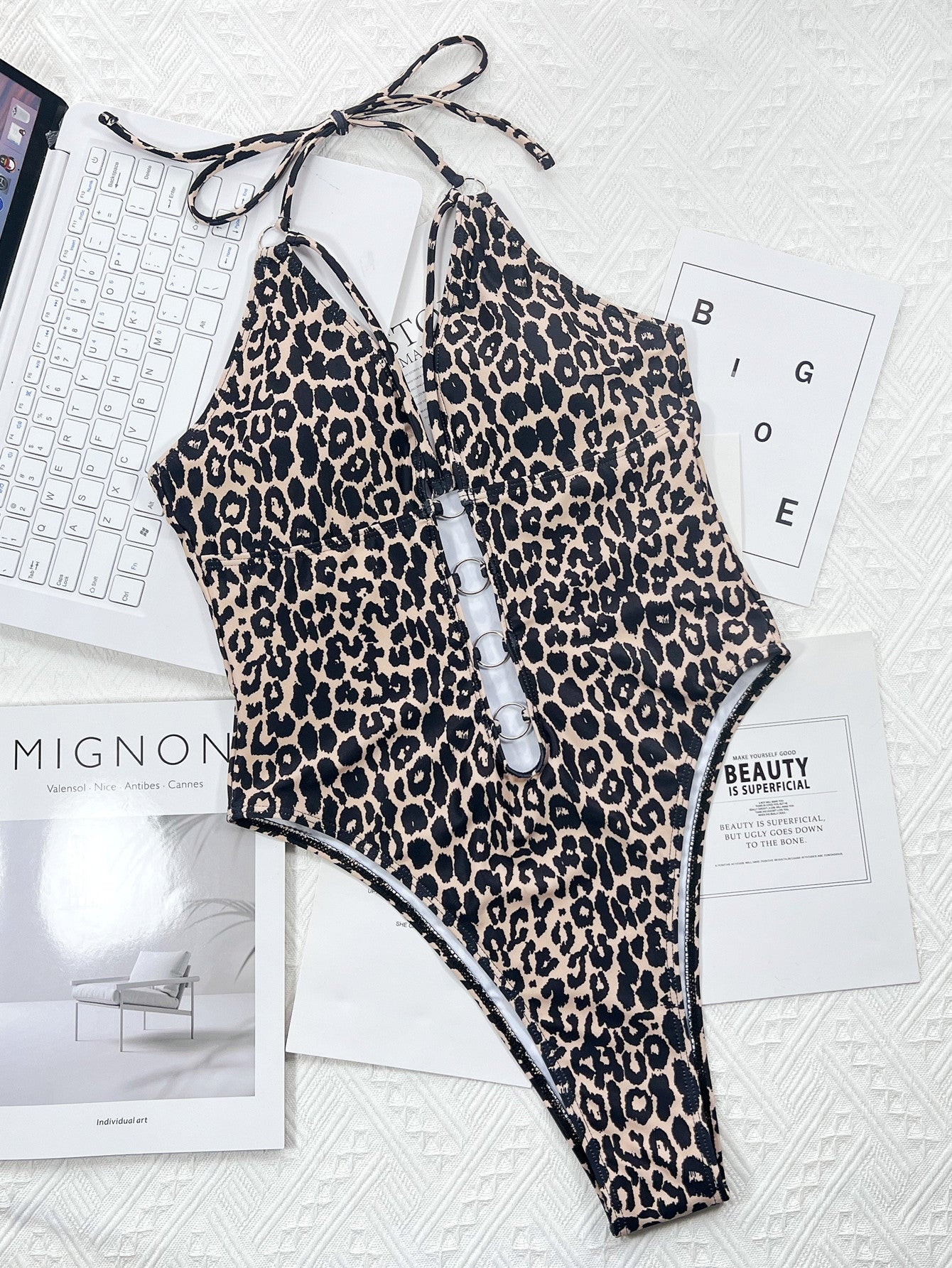 Women's Leopard Print Cutout One Piece Bikini