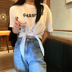 Women's Cropped Drawstring T Shirt