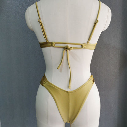 Miyouj Solid Color Push Up Bikini Set For Women