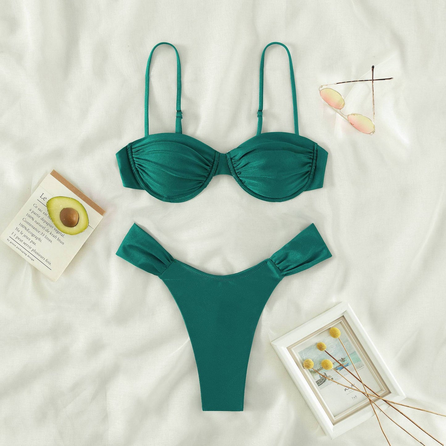 Miyouj Solid Color Push Up Bikini Set For Women