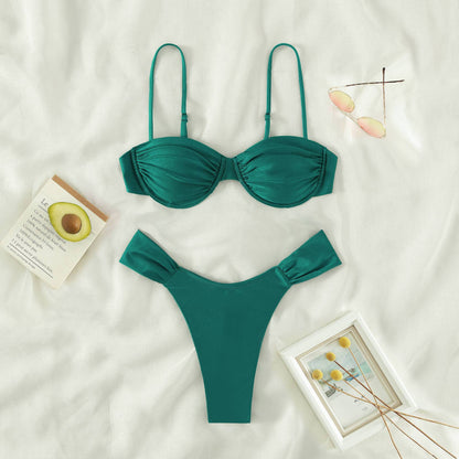 Miyouj Solid Color Push Up Bikini Set For Women