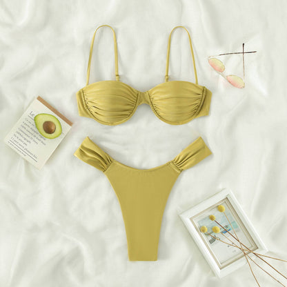 Miyouj Solid Color Push Up Bikini Set For Women