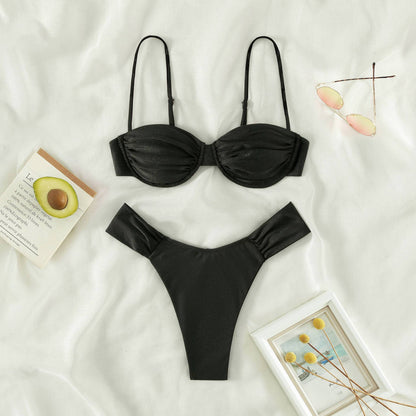 Miyouj Solid Color Push Up Bikini Set For Women