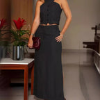 Women's Blouse & Long Skirt Set (Top + Skirt) Women's Dresses Unbranded Black XS