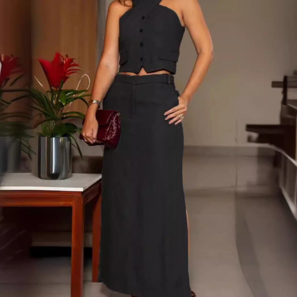Women's Blouse & Long Skirt Set (Top + Skirt) Women's Dresses Unbranded Black XS