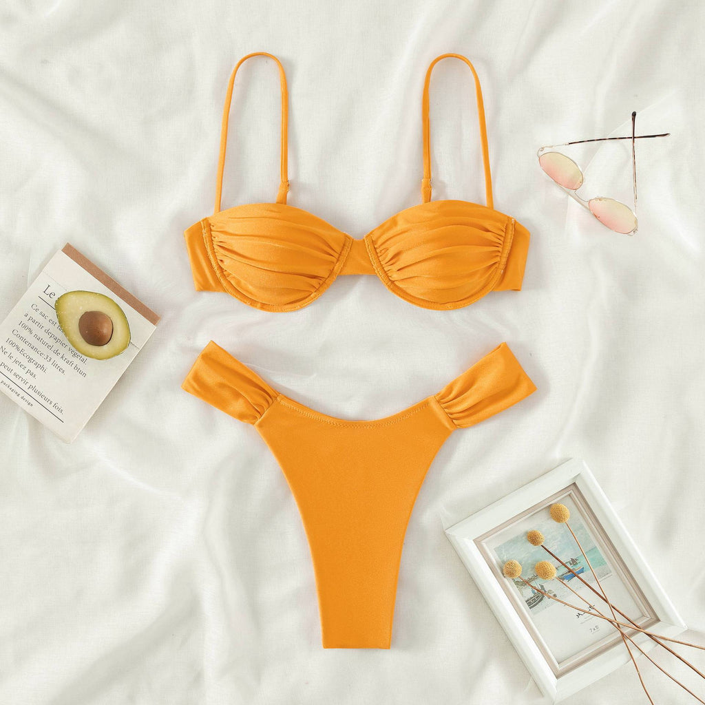 Miyouj Solid Color Push Up Bikini Set For Women