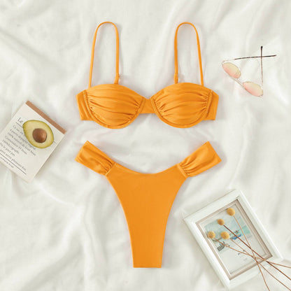 Miyouj Solid Color Push Up Bikini Set For Women