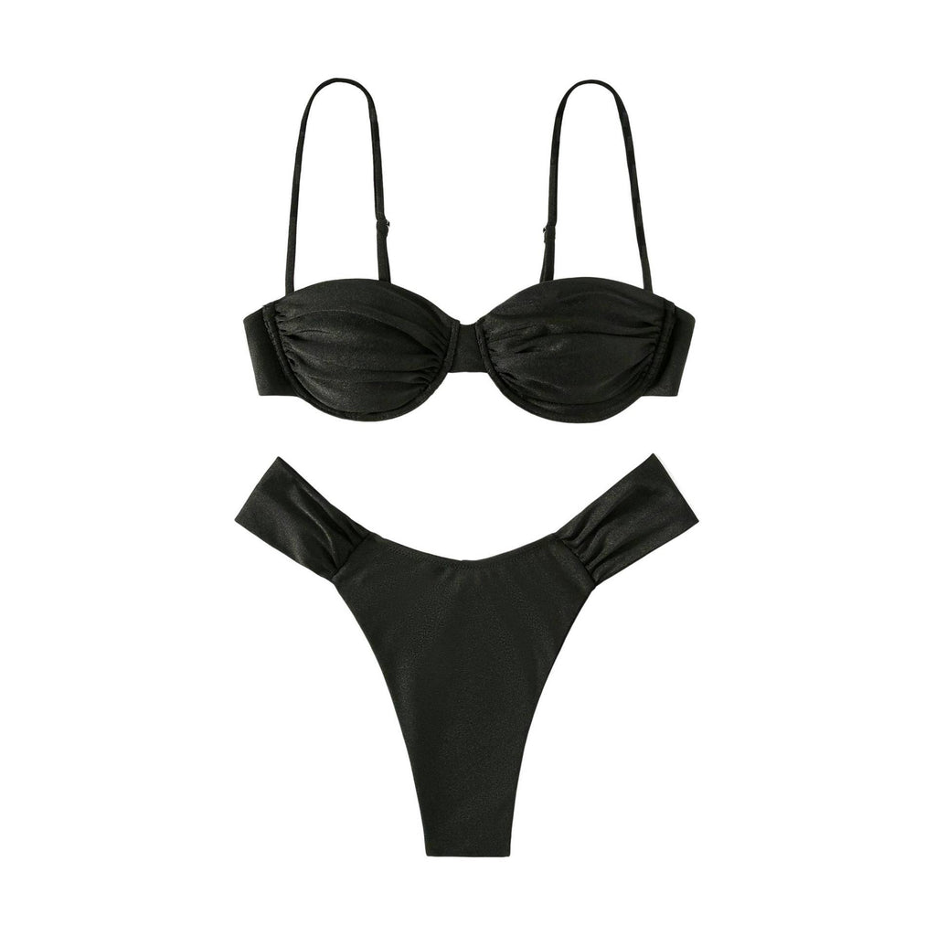 Miyouj Solid Color Push Up Bikini Set For Women