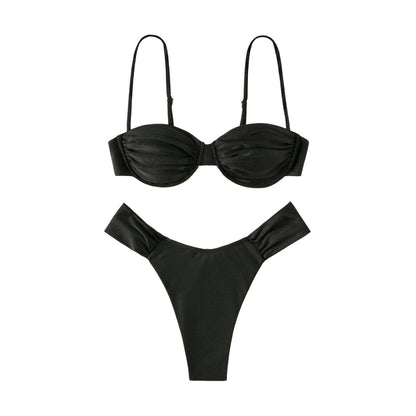 Miyouj Solid Color Push Up Bikini Set For Women