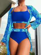 Women's Summer Bikini Set With Leaf Print 3 Piece