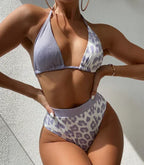 Women's Purple Leopard & Black Bikini