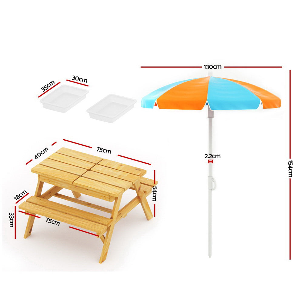 Keezi Kids Outdoor Table and Chairs Picnic Bench Umbrella Set Water Sand Pit Box Secondary image