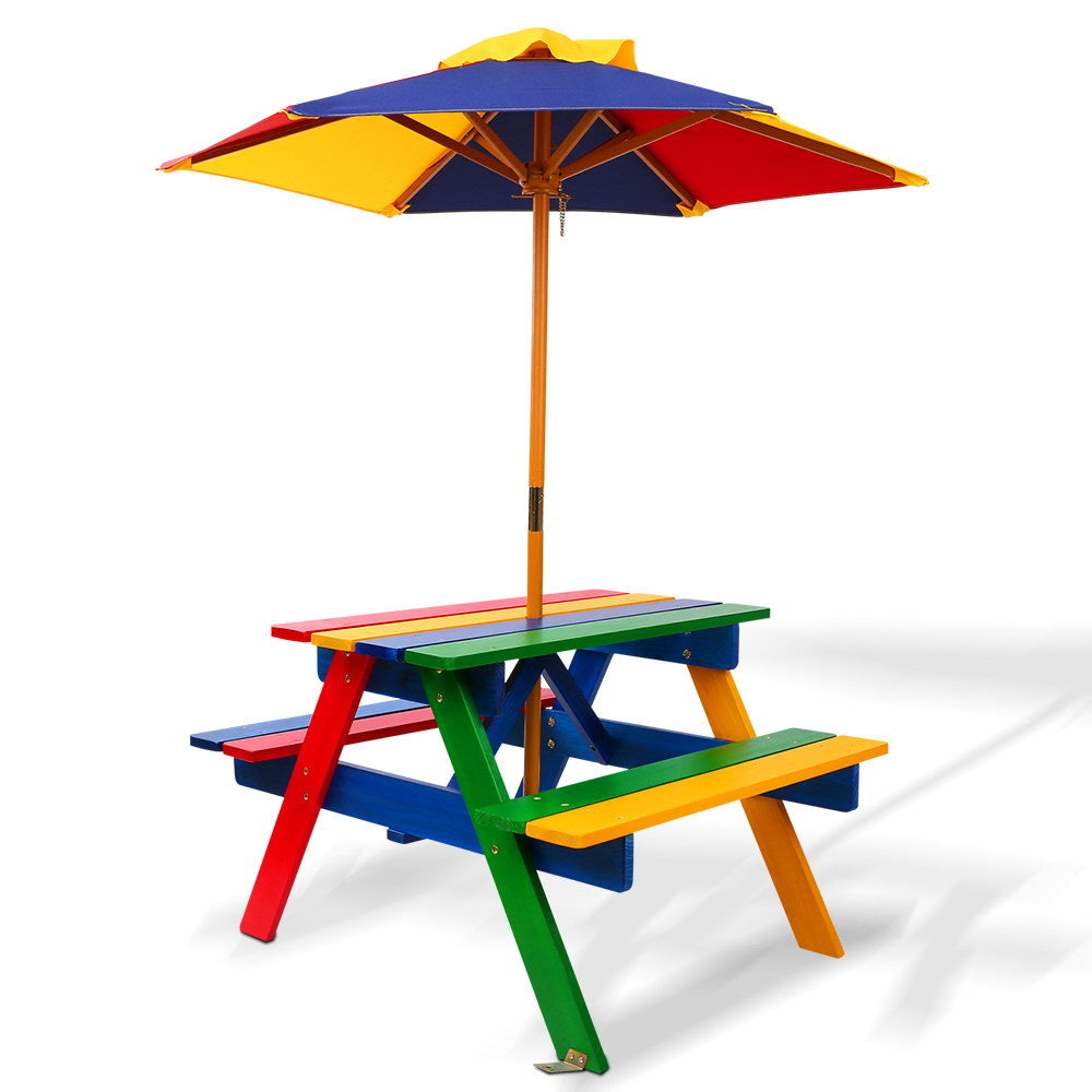 Keezi Kids Wooden Picnic Table Set with Umbrella Main image